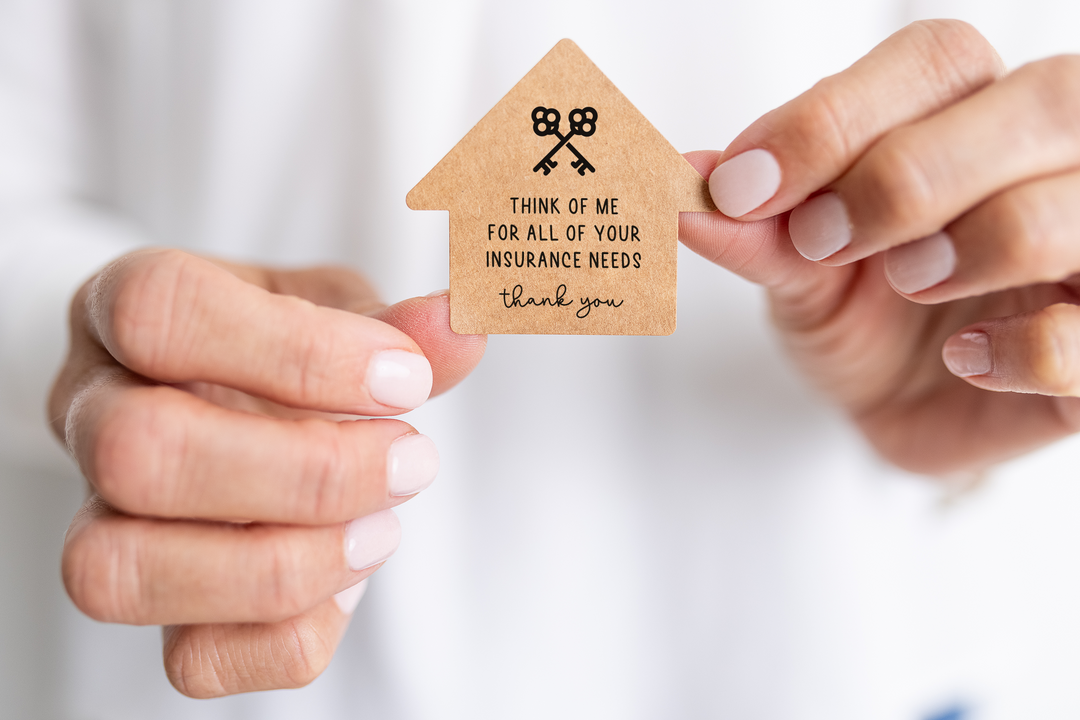 Think of Me For All of Your Insurance Needs | House Shaped Label Stickers | 1-LB1i