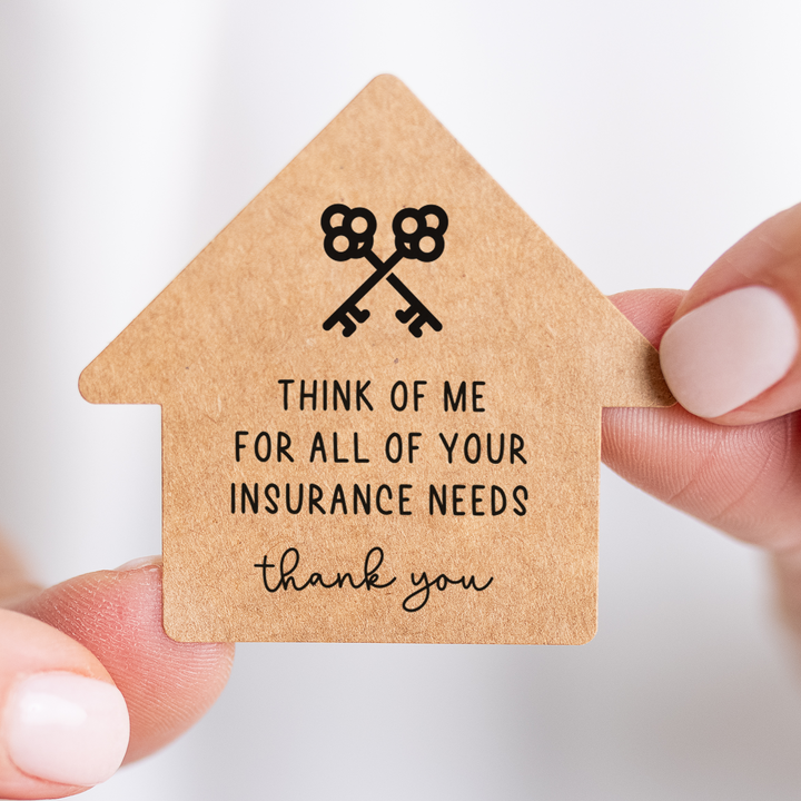 Think of Me For All of Your Insurance Needs | House Shaped Label Stickers | 1-LB1i