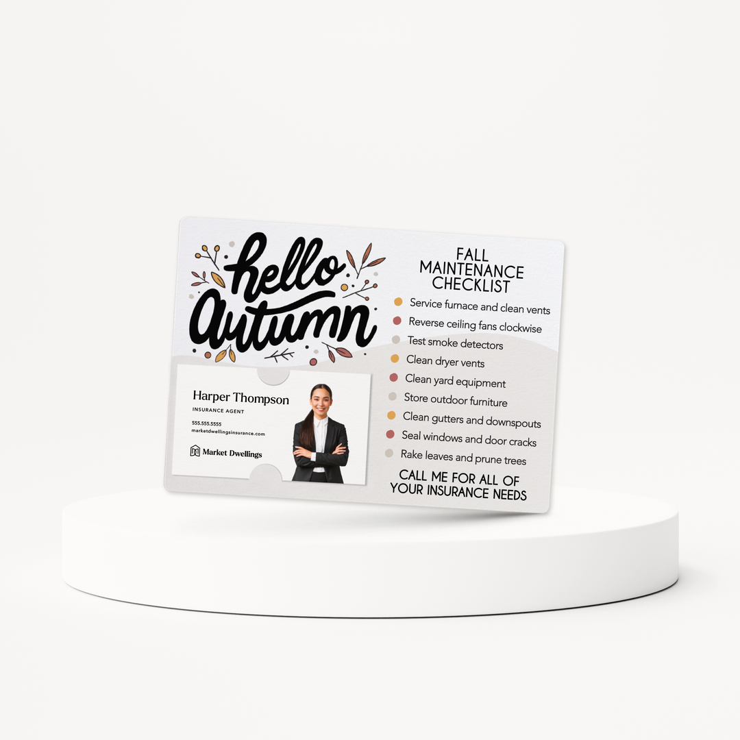 Set of Hello Autumn Fall Maintenance Checklist Real Estate Mailers | Envelopes Included | M6-M004i