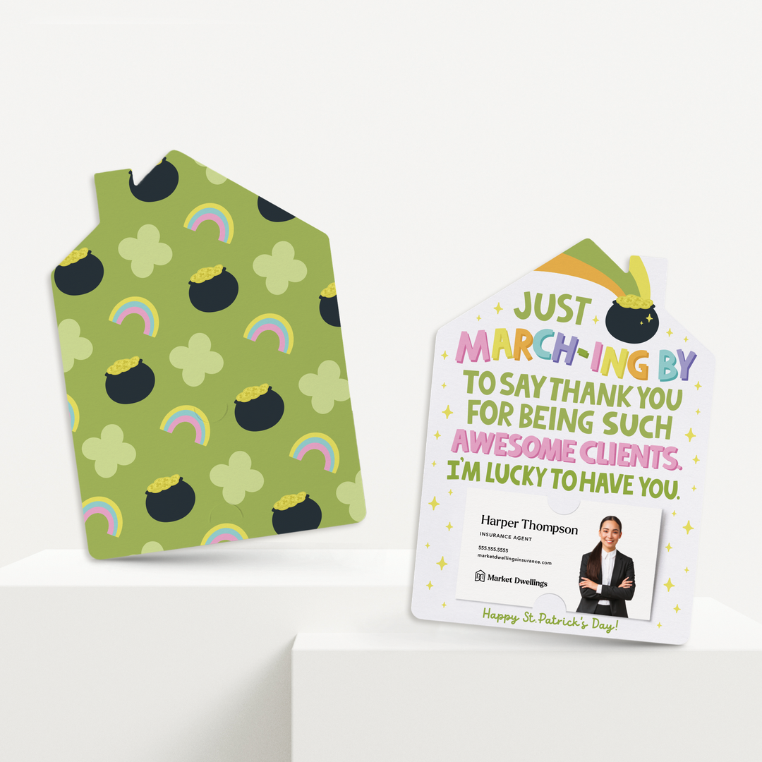 Set of Just March-Ing By To Say Thank You For Being Such Awesome Clients. I'm Lucky To Have You! | St. Patrick's Day Mailers | Envelopes Included | M115-M001