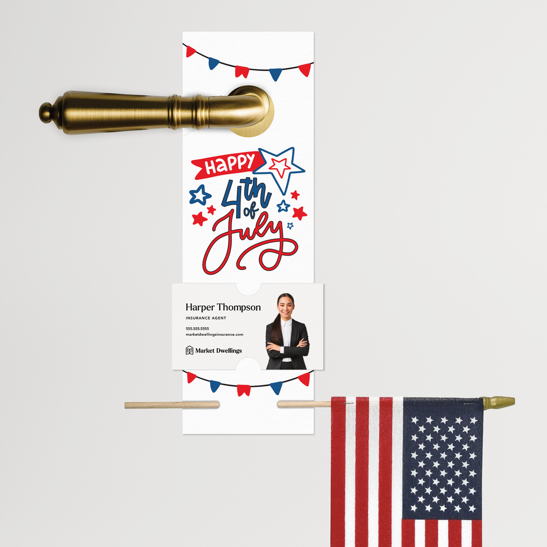 Happy Fourth of July | Colorful Insurance Agent Flag Holder Door Hanger | 2-DH004i