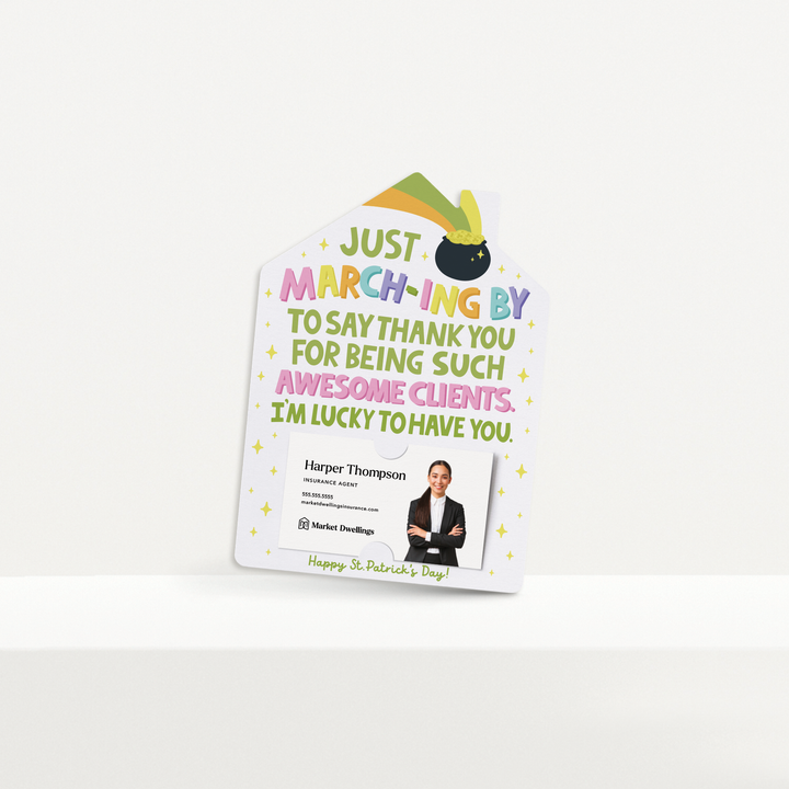 Set of Just March-Ing By To Say Thank You For Being Such Awesome Clients. I'm Lucky To Have You! | St. Patrick's Day Mailers | Envelopes Included | M115-M001